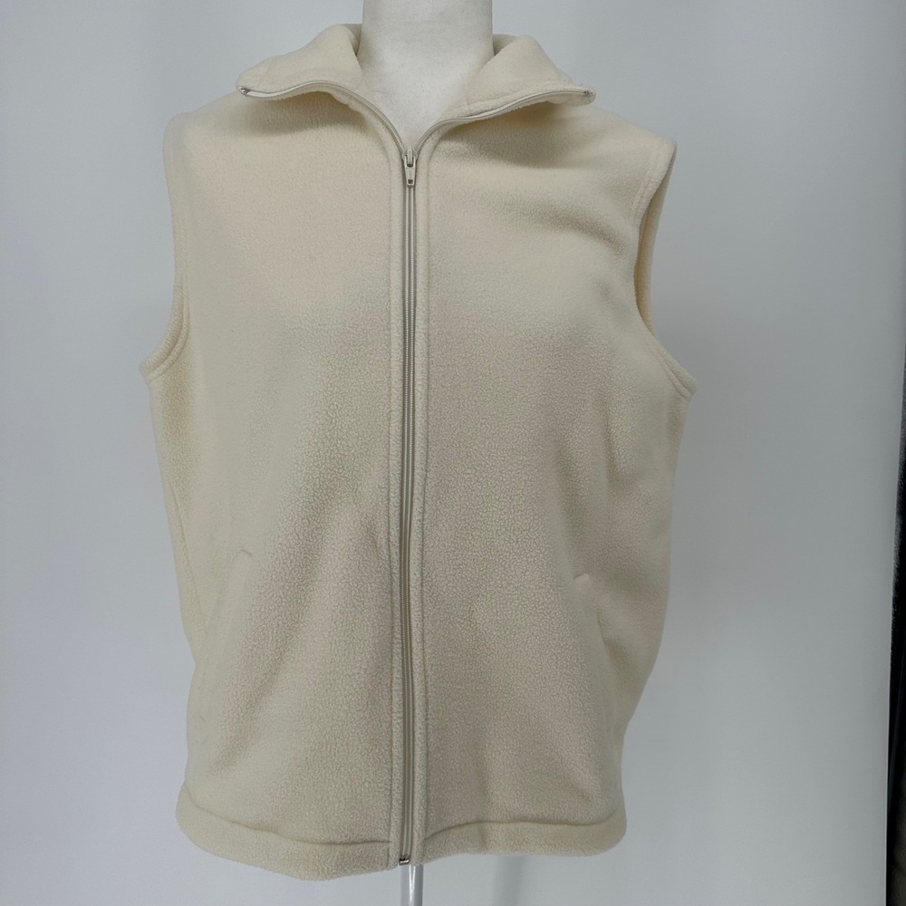 Fuzzy‎ Stonewash Cream Fleece Vest Embroidered Women M Native Design Canada